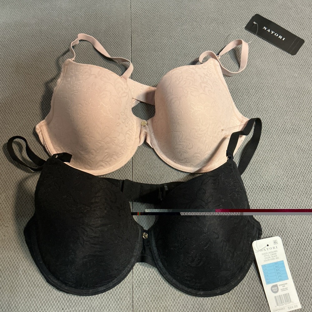 Natori Bra 36C Bliss Perfection Comfort Contour Underwire Black Nude Bundle NWT